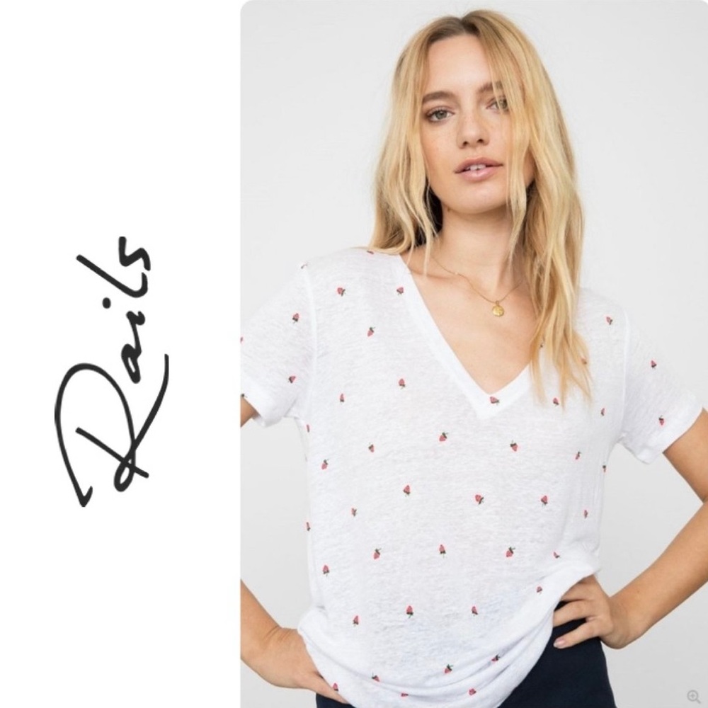Rails Strawberry Fields Cara Linen Blend V-Neck T… - image 1